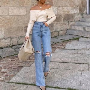 tiktok hi rise full length jeans wide leg